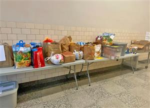 table of donated food items
